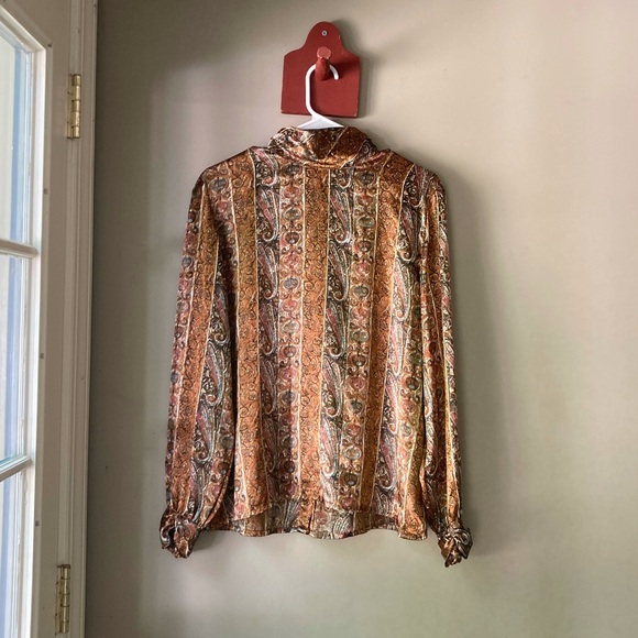 Vintage Nicola Satin Abstract 70's Paisley Print Top 14 - Picture 2 of 9